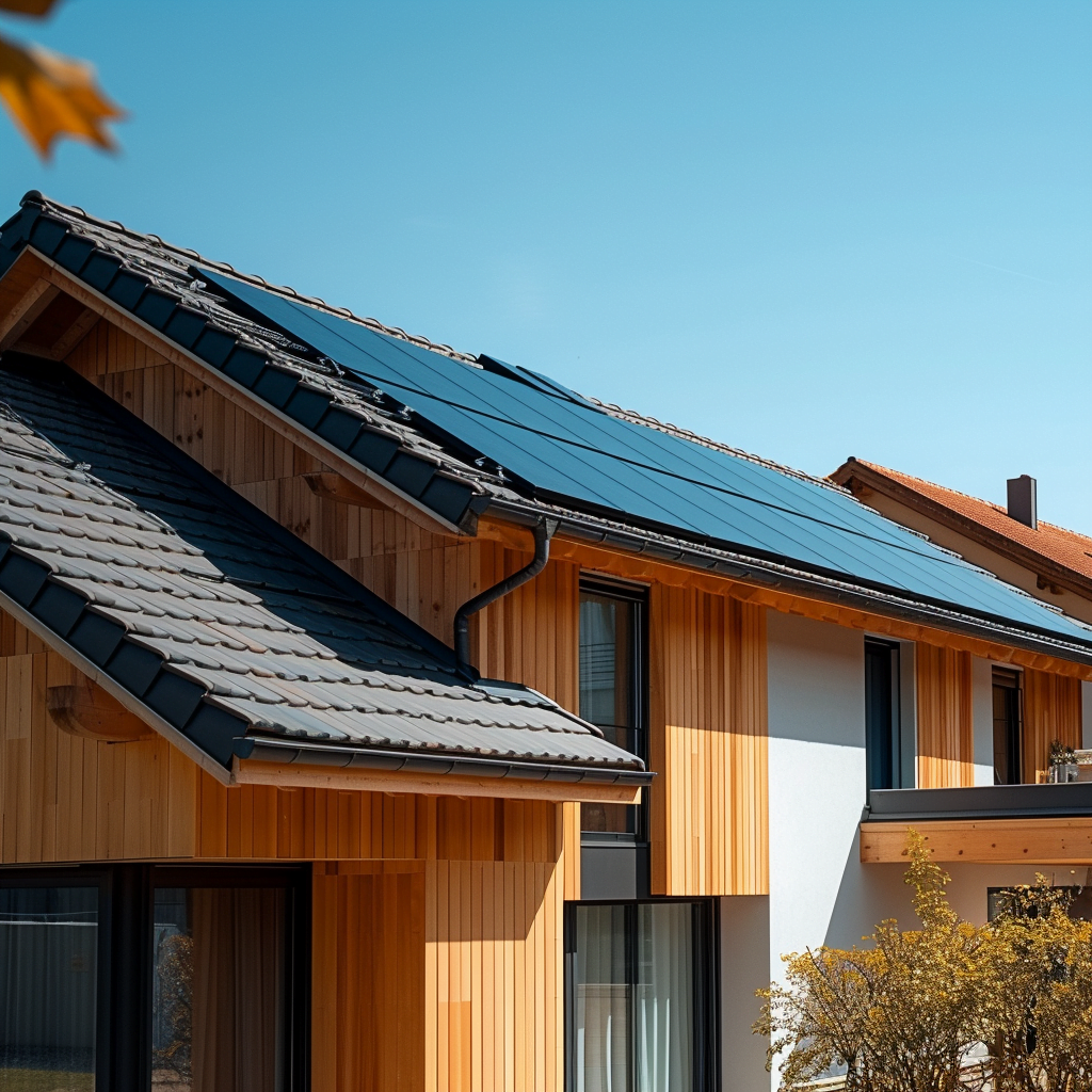 Close-up of metal roofing panels being installed.