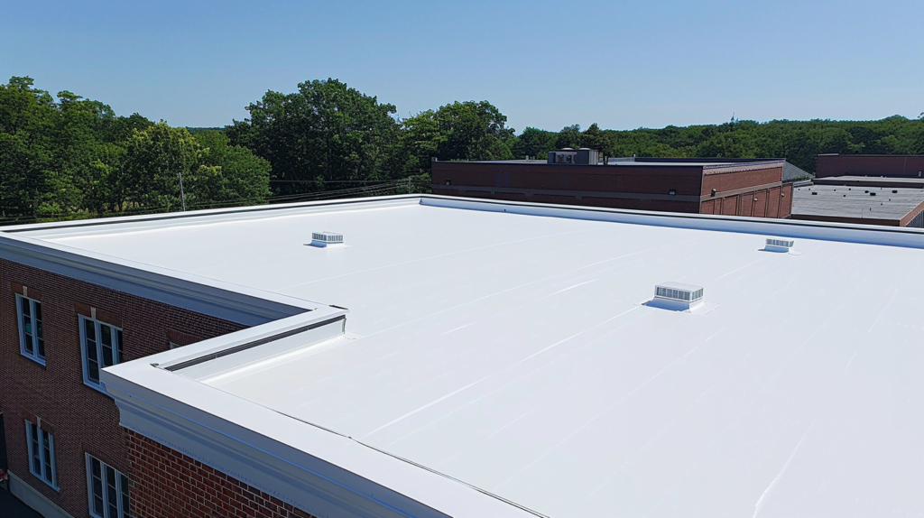 Asphalt shingles being applied to a newly replaced roof.